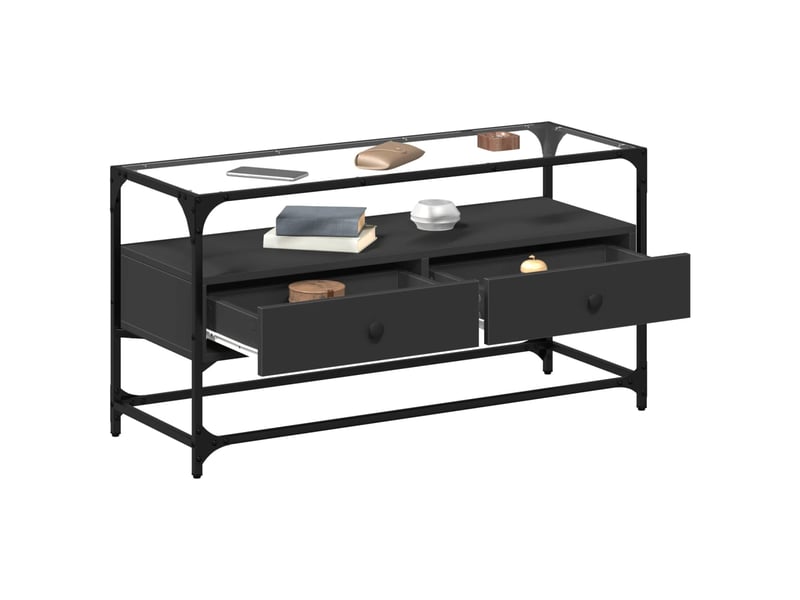  Meuble tv - banc tv - meuble de rangement et dessus en verre noir 80x35x51 cm bois d'ingénierie  - Conforama C