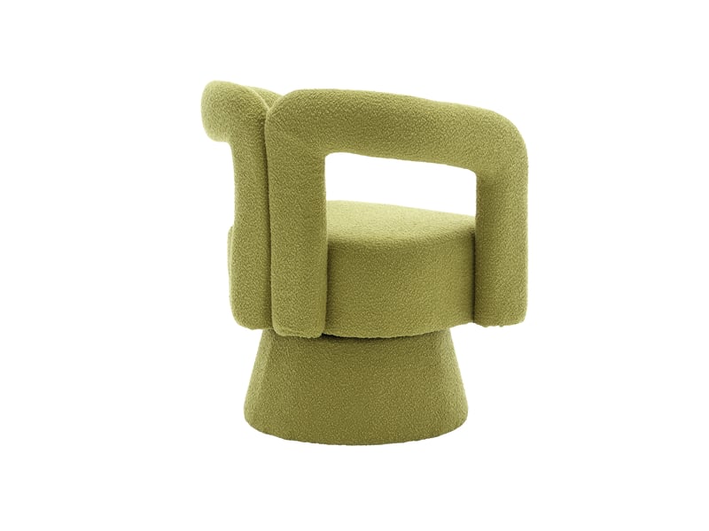 Fauteuil pivotant 360° rond vert olive en tissu bouclette, assise large rembourrée - Conforama D