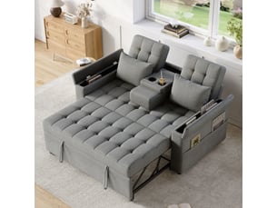 Canapé droit relax manuel   2 places Coton / Lin gris avec coffre de rangement