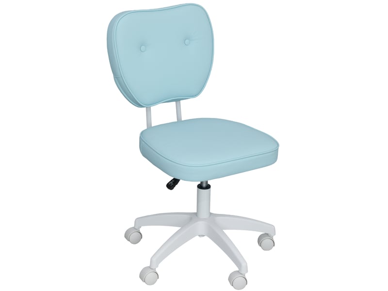  Fauteuil de bureau pivotant en polyuréthane, réglable en hauteur, sans accoudoirs, capacité de charge 120 kg, 46 x 59 x 82-92 cm, bleu clair  - Conforama B