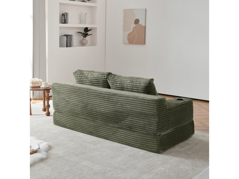 Canapé-lit cord 2 en 1 – 2 coussins décoratifs, porte-gobelets et poches de rangement – idéal salon et chambre - Conforama E