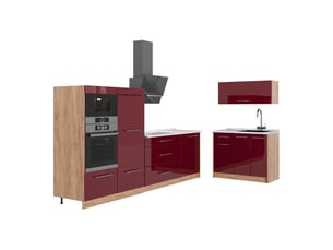 Vicco cuisine, rouge bordeaux haute brillancechêne de force doré, 380cm, pt marbre