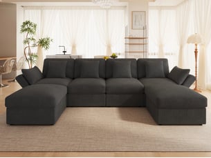 Canapé d'angle droit fixe <strong>BIQZUYA</strong> <strong></strong> 6 places Velours