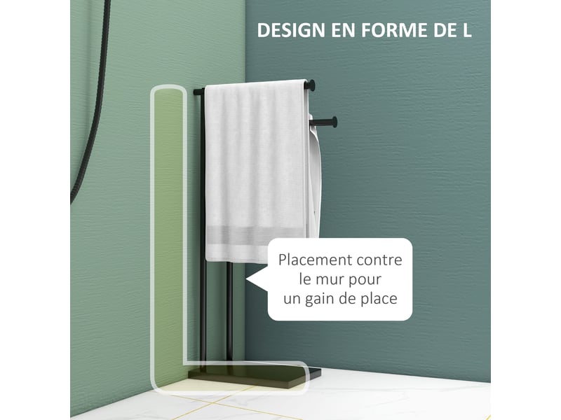  Porte-serviettes sur pied en acier avec 2 barres support noir - pour serviette 35,5l x 20p x 78h cm  - Conforama E
