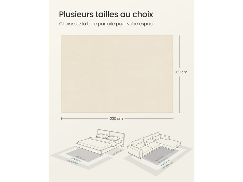  Tapis décoratif antidérapant salon chambre 230 x 160 cm style moderne ambiance cosy en polyester beige cappuccino 12_0011599  - Conforama B