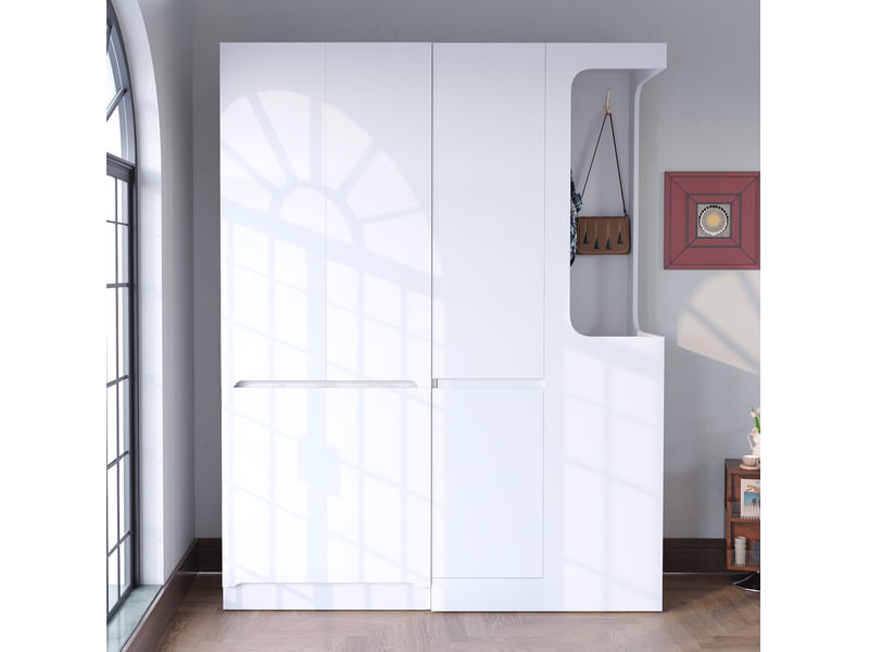  Armoire grand volume 140x40x170 cm, avec double porte et penderie ouverte, 4 tiroirs et rangements, bois, blanc  - Conforama D