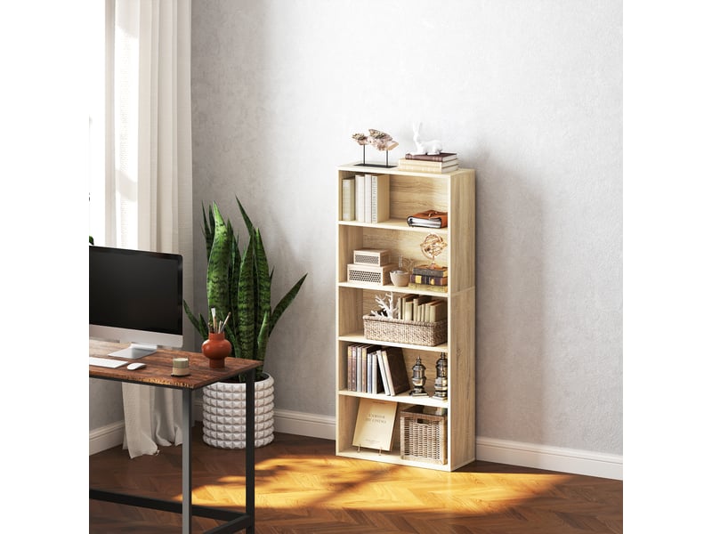  Bibliothèque étagère de rangement 5 niveaux avec étagères réglables pour salon, chambre, bureau, 60x24x133,5cm, naturel  - Conforama D