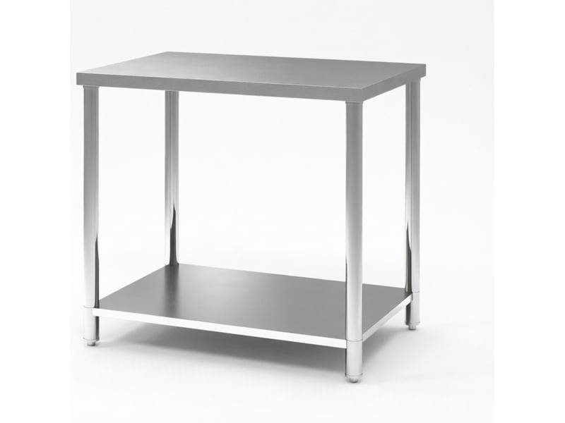  Desserte de travail polyvalente en acier inoxydable argenté 90 x 60 x 86 cm, 2 niveaux à pieds réglables  - Conforama A