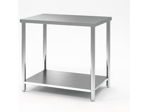 Desserte de travail polyvalente en acier inoxydable argenté 90 x 60 x 86 cm, 2 niveaux à pieds réglables
