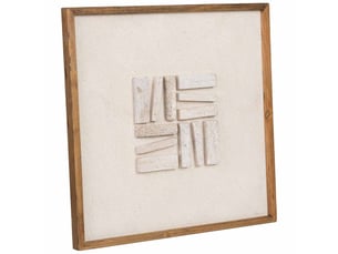 Tableau en bois recyclé fait main relief blanc et beige 62x4x62 cm h
