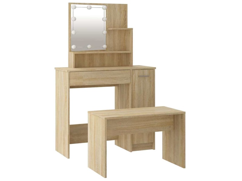  Ensemble de coiffeuse avec led chêne sonoma bois d'ingénierie  - Conforama E