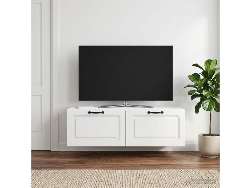  Meuble tv - banc tv - meuble de rangement mural montage mural blanc brillant 98 x 41 x 30 cm  - Conforama D