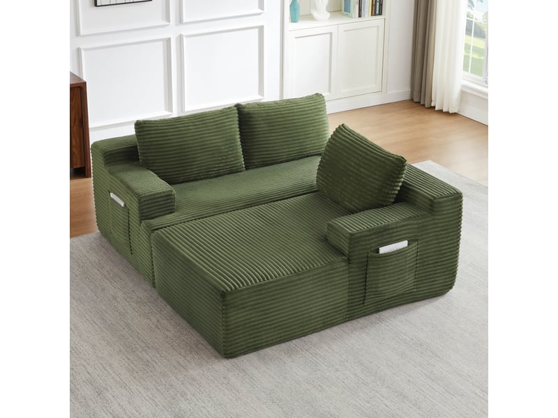  Canapé d'angle l 4 places 238x152 cm modulable - assise profonde style cloud avec ressorts ensachés - velours côtelé vert  - Conforama E