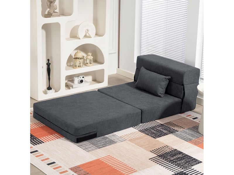  Fauteuil convertible ulevr 3 en 1 pliable en couchage 210 x 80 cm, coussin inclus, tissu aspect flanelle gris foncé  - Conforama D