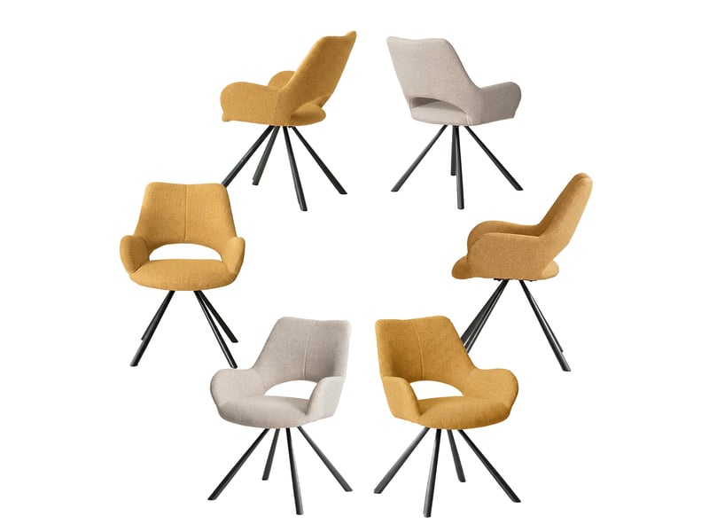  Lot de 6 chaise de salle à manger avec accoudoirs, pieds métal, beige + jaune  - Conforama A