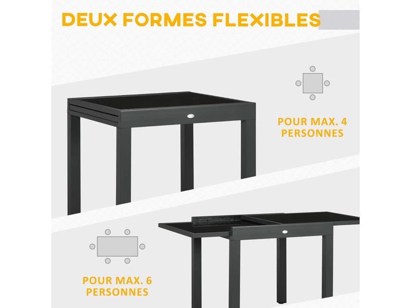 Table de jardin extensible en aluminium et verre trempé gris foncé 160 x 80 x 75 cm - Conforama D