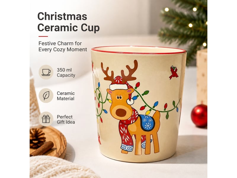 Mug en céramique, renne et pingouin, 350 ml  - Conforama E