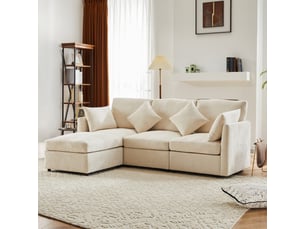 Canapé d’angle modulable 34 places en l 216x161x81 cm avec pouf amovible, 4 coussins, canapé en tissu chenille - beige