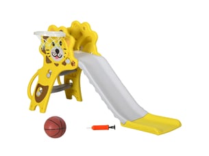 Toboggan pour enfants intérieur extérieur avec panier de basket pour les enfants de 18 à 36 mois, jaune, gris