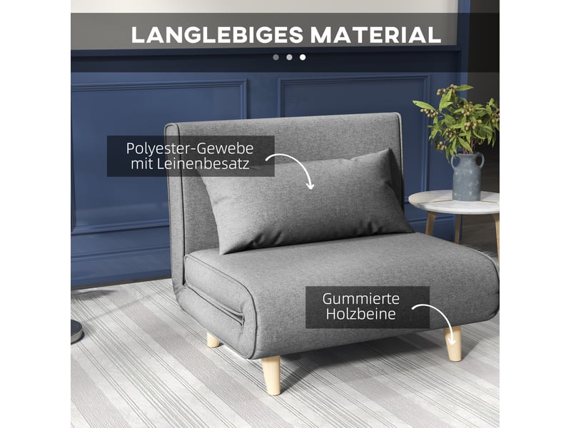 Canapé droit convertible 1 place gris en tissu, dossier réglable 6 positions, couchage d'appoint scandinave - Conforama D