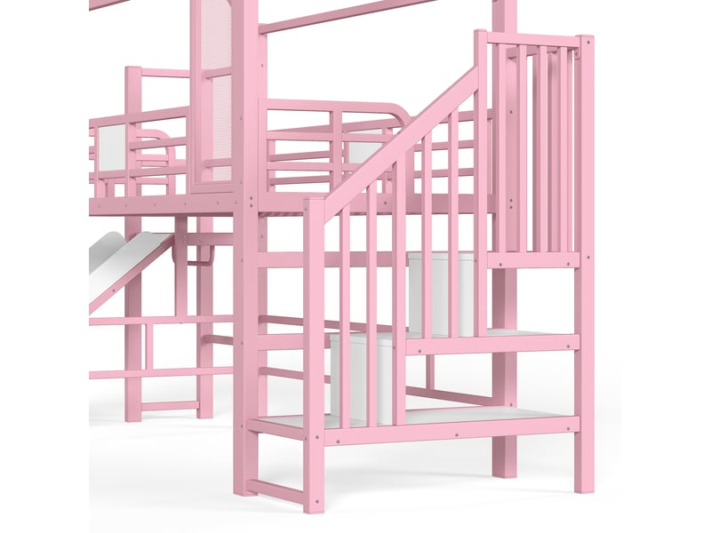 Lit mezzanine enfant,90x200 cm,avec toboggan et led bluetooth,métal,rose - Conforama E
