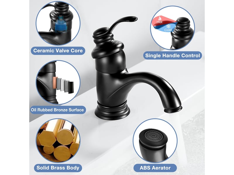  Robinet salle bain noir, rétro robinets de lavabo pour salle de bain, monocommande mitigeur lavabo en laiton, moderne robinet lave main  - Conforama B