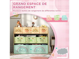 Étagère de rangement enfant étagère à 3 niveaux avec 9 boîtes en tissu non tissé jaune 93 x 30 x 70 cm