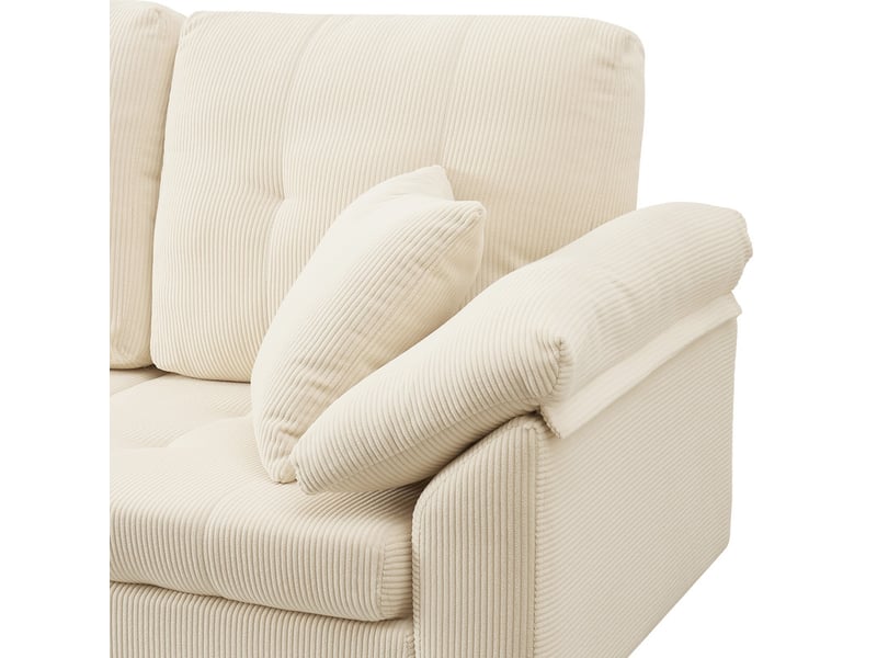  Canapé d'angle en l ,4 places, en velours côtelé avec pouf modulable,250 x 70 x 80cm,beige  - Conforama E