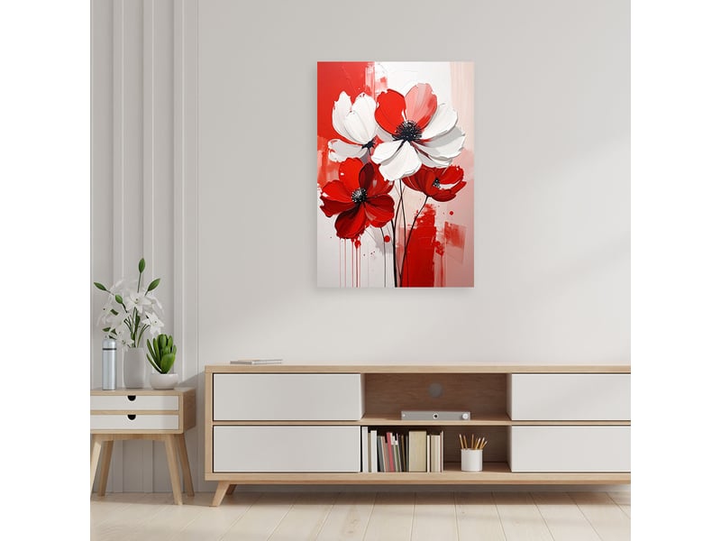  Tableau moderne, fleurs blanches et rouges sur fond rouge vif 70x100 1328138505 - Conforama B