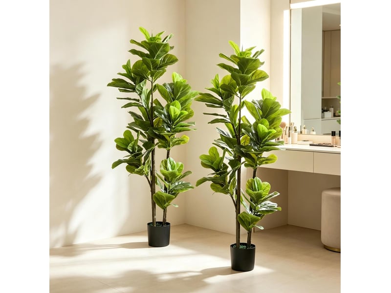 Figuier lyre artificiel 150 cm – vert – lot de 2 plantes décoratives avec pots en ciment pour intérieur - Conforama B