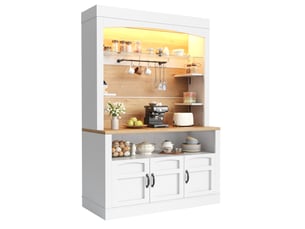 Buffet de cuisine haut avec 3 portes, étagères réglables, led et plan de travail pour cuisine en mdf blanc