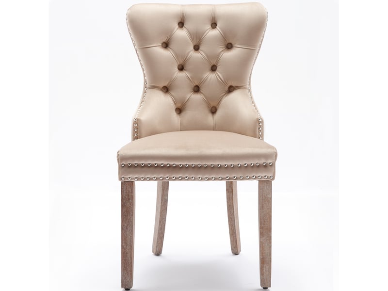  Lot de 2 chaises de salle à manger 53 x 46,5 x 95 cm beige en velours, pieds réglables en bois d'hévéa  - Conforama D