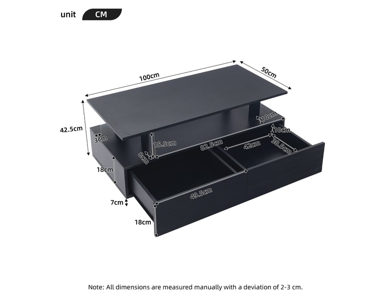  Table basse led avec 2 tiroirs et étagère ouverte pour salon 100×50×42 cm en acrylique noir  - Conforama E