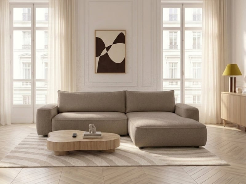 Bobochic canapé d'angle réversible convertible honore tissu chenille taupe HONORE - Conforama C