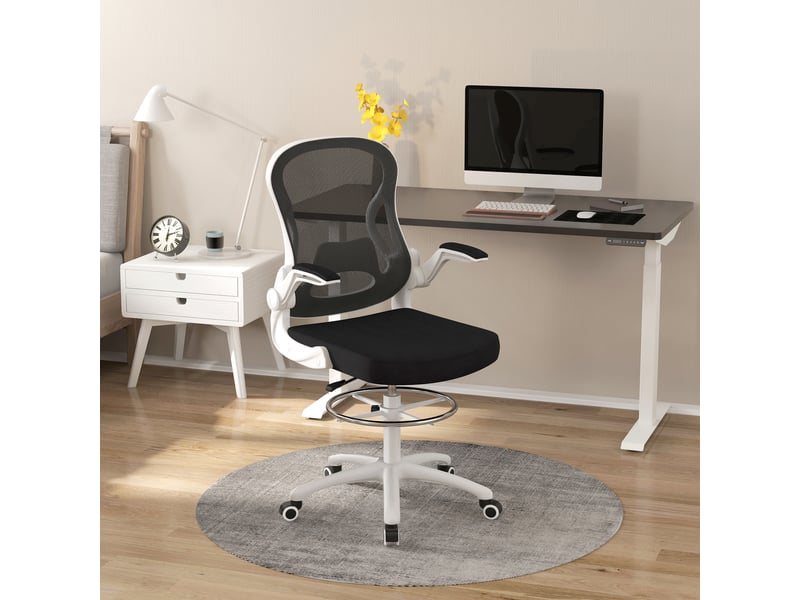 Chaise de bureau ergonomique en tissu respirant, hauteur réglable et accoudoirs relevables, 59 x 65 x 110-130 cm  - Conforama C