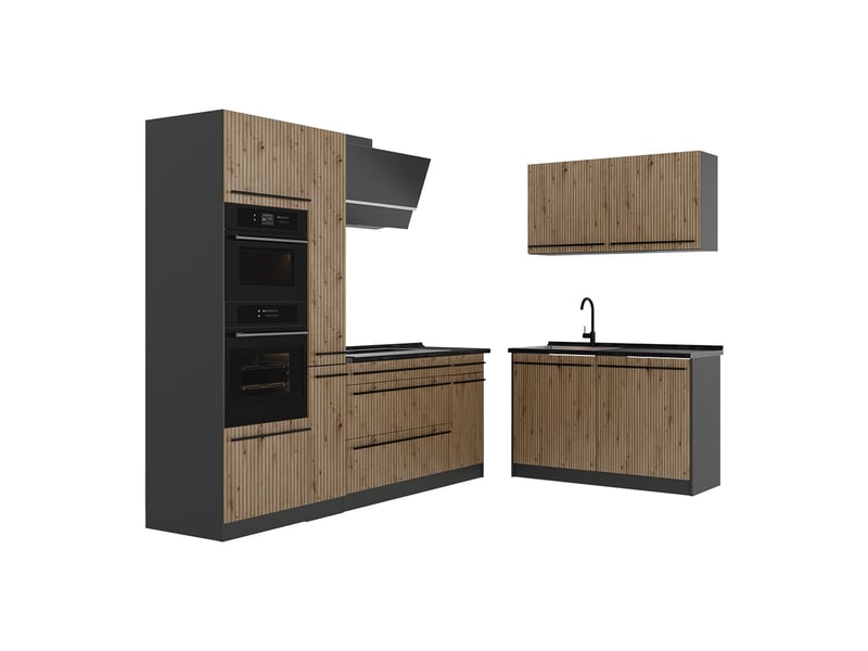 Vicco cuisine en angle, chêne artisananthracite, 230 x 120 cm plan de travail anthracite - Conforama A