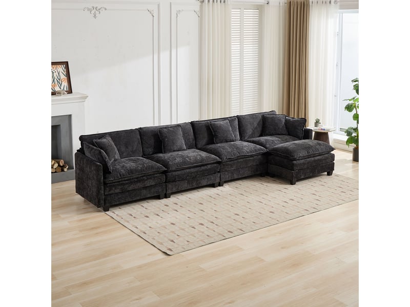  Pouf cloud modulable noir en chenille, coussin double couche, accessoire canapé moderne  - Conforama E