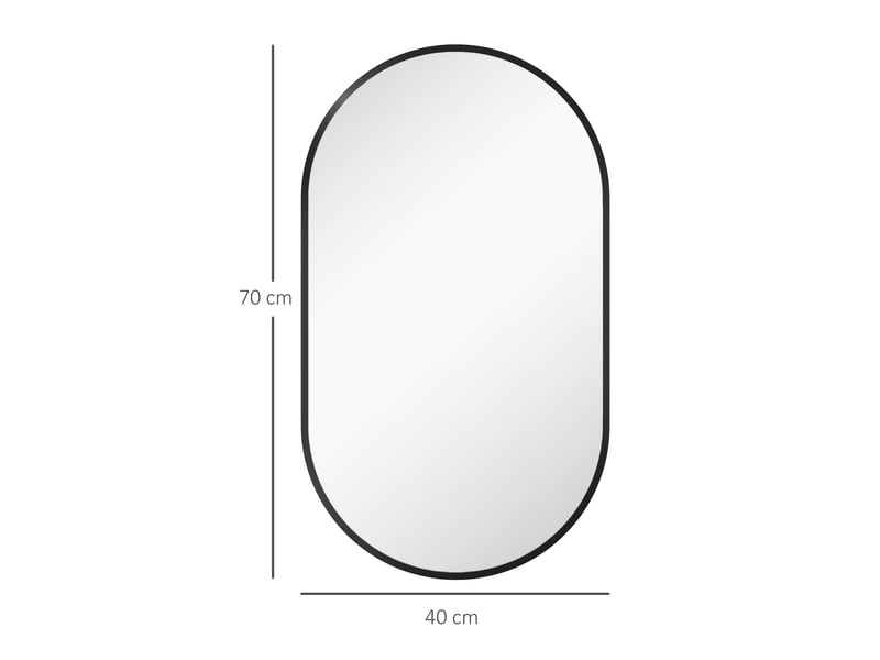  Miroir de salle de bain ovale mural avec cadre en aluminium, vertical ou horizontal, 40 x 70 cm, noir  - Conforama E