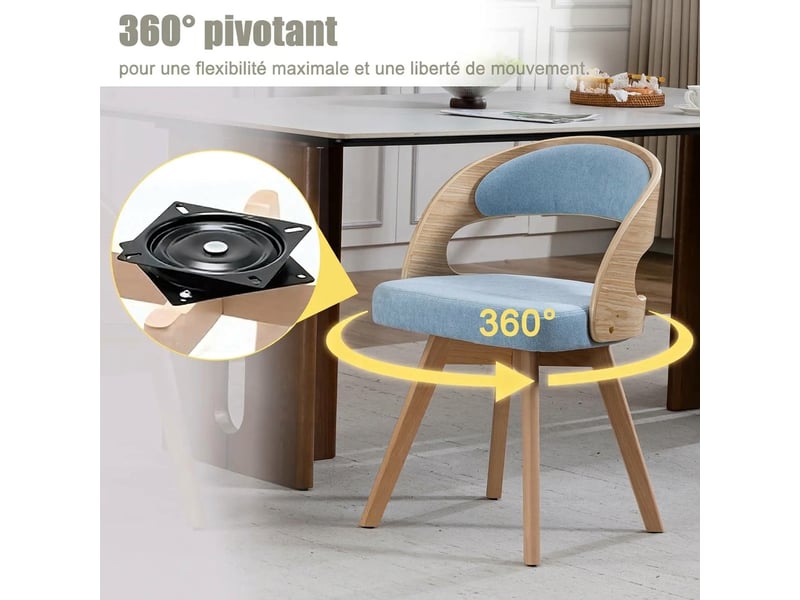  Lot de 2 chaises de salle à manger pivotantes en lin bleu avec pieds en bois  - Conforama B