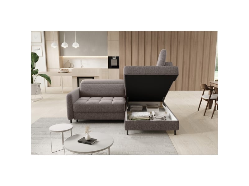Canapé d'angle droit convertible barnea 208 cm marron avec rangement - Conforama C
