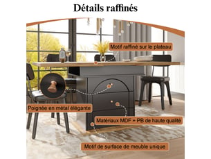 Table à manger extensible noir et naturel, rangement, pliable, étagères réglables, fermeture douce, solide - mdf - 110-140x80cm