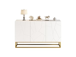 Buffet de cuisine blanc laqué brillant 130x38x76 cm, meuble rangement moderne avec 3 portes et étagères ajustables
