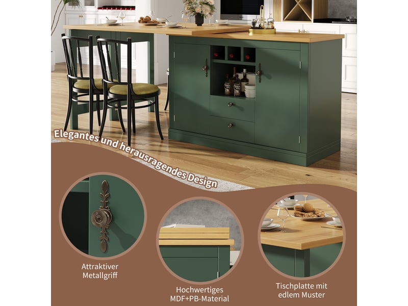  Table de bar extensible vert foncé 120–180cm, rotation 360°, rangement, longueur réglable, pour salon, salle à manger et bureau  - Conforama C