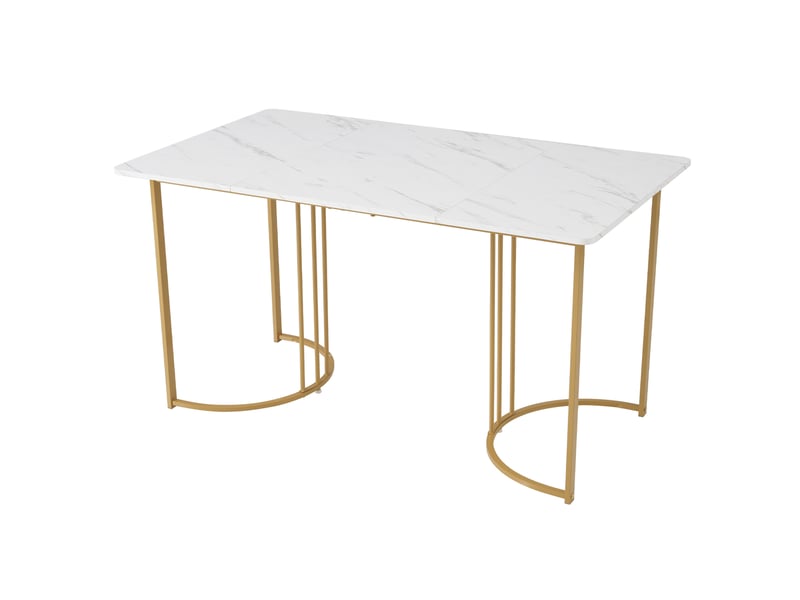  Ensemble table et 4 chaises moderne, table 140 x 80 cm effet marbre blanc, assises beige en velours doux  - Conforama E