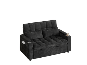 Canapé droit convertible <strong>MODFU</strong> <strong></strong> 2 places Tissu noir avec coffre de rangement