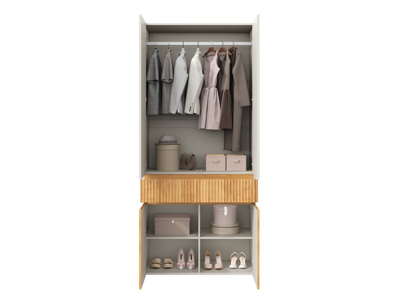  Armoire tcqpz 90 x 50 x 200 cm 4 portes 1 tiroir penderie chêne clair et gris  - Conforama A