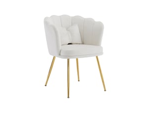 Fauteuil de salon design 63x58x77 cm, dossier pétale, coussin papillon, pieds dorés, velours beige