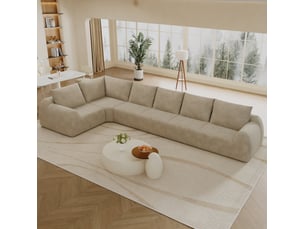 Canapé d'angle compressé panoramique fixe <strong>MODENVIE</strong> <strong></strong> 6 places Tissu kaki