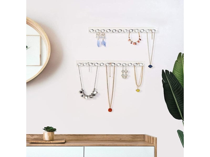  Présentoir à colliers en acrylique, lot de 2, organiseurs de bijoux muraux avec 12 crochets en forme de losange, cadeau pour filles et femmes, transparent  - Conforama E