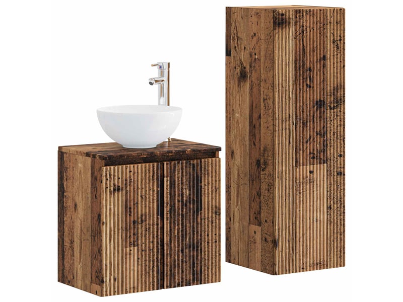 Ensemble de mobilier de salle de bain 2 pcs bois ancien shl937 - Conforama A